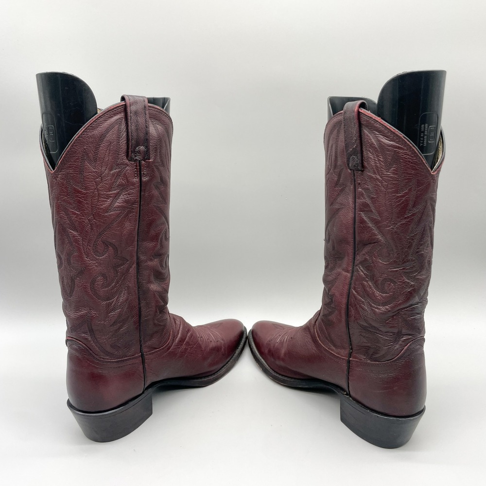 VTG Dan Post Mens 9.5 B Milwaukee Cowboy Boots Dark Cherry Leather Western Rodeo - Picture 9 of 12